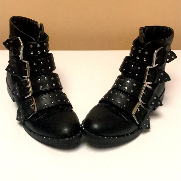 Strappy Studded Black Boots - Picture 1 of 7